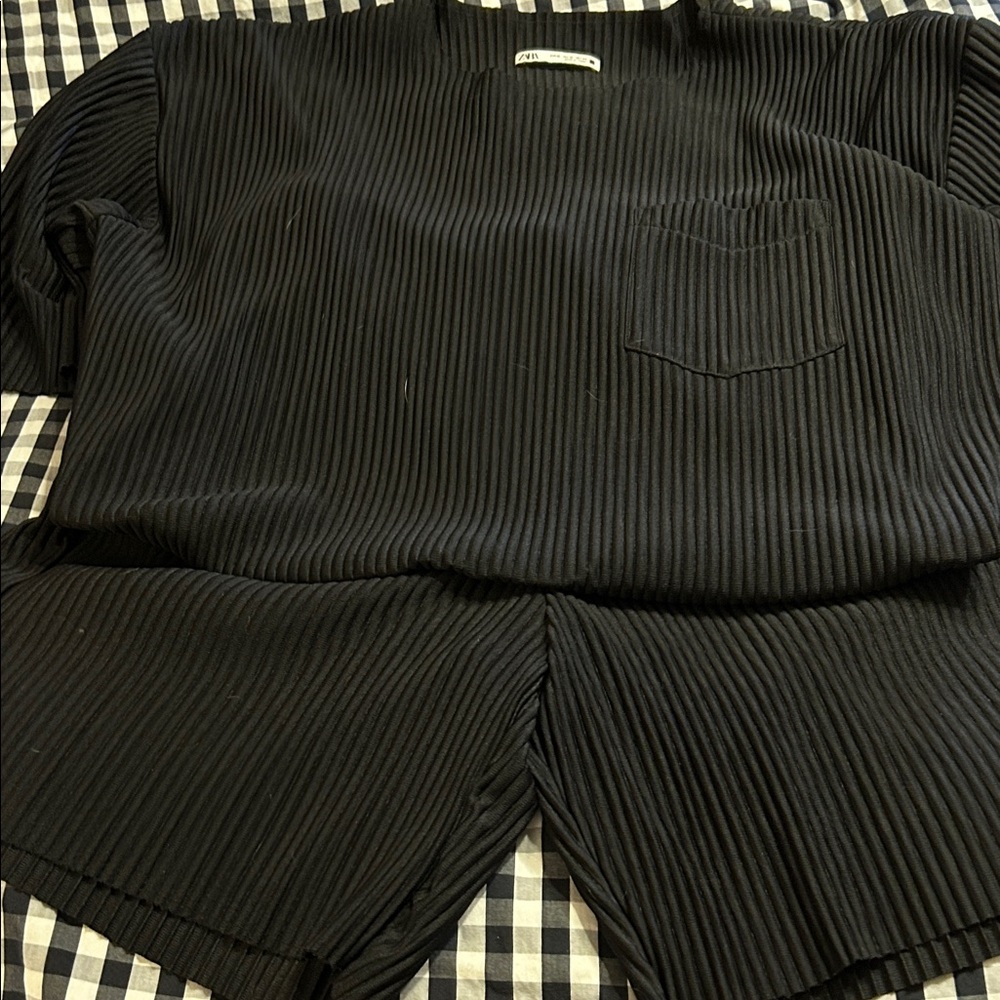 ZARA Black Ribbed Two-Piece Mens Shorts Set XL